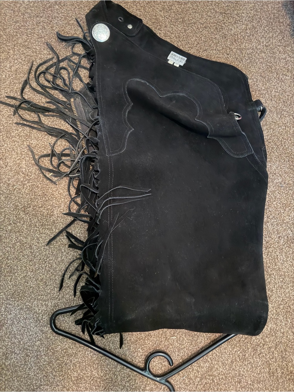 Black Suede Fringe PMS hobby horse chaps